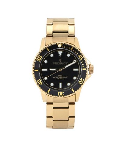 Peugeot Men's 40mm Sport Watch with Rotating Bezel-Stainless Steel Gold Bracelet
