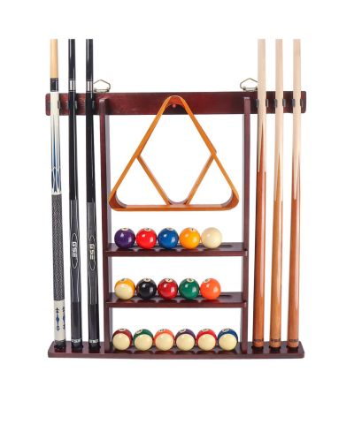 GSE Games & Sports Expert Wood Wall Mounted Pool Cue Rack with Metal Hook, 6 Cue