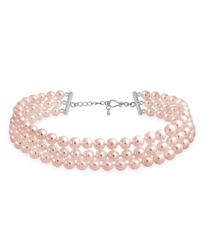 Bling Jewelry Bridal 3 Strand Wide Faux White Pearl Statement Choker Necklace