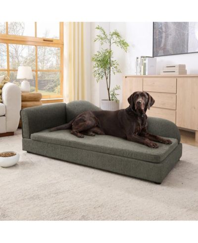 6thdruple Modern Oversized Linen Dog Sofa, Irregular Wave Backrest Single Armrest Pet Bed for Large Dogs