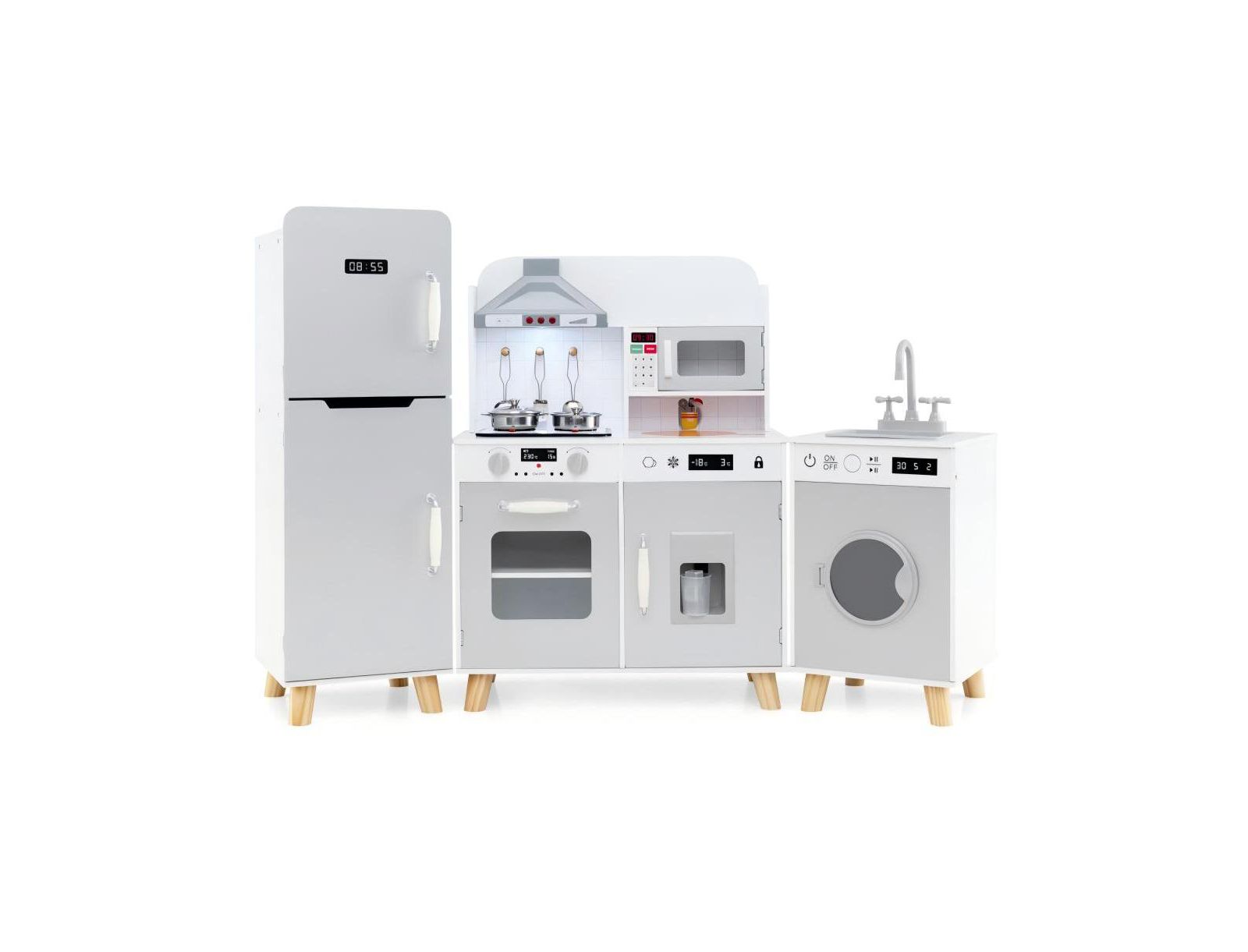 Hongge 3-in-1 Wooden Interactive Kitchen Playset, Ages 3+