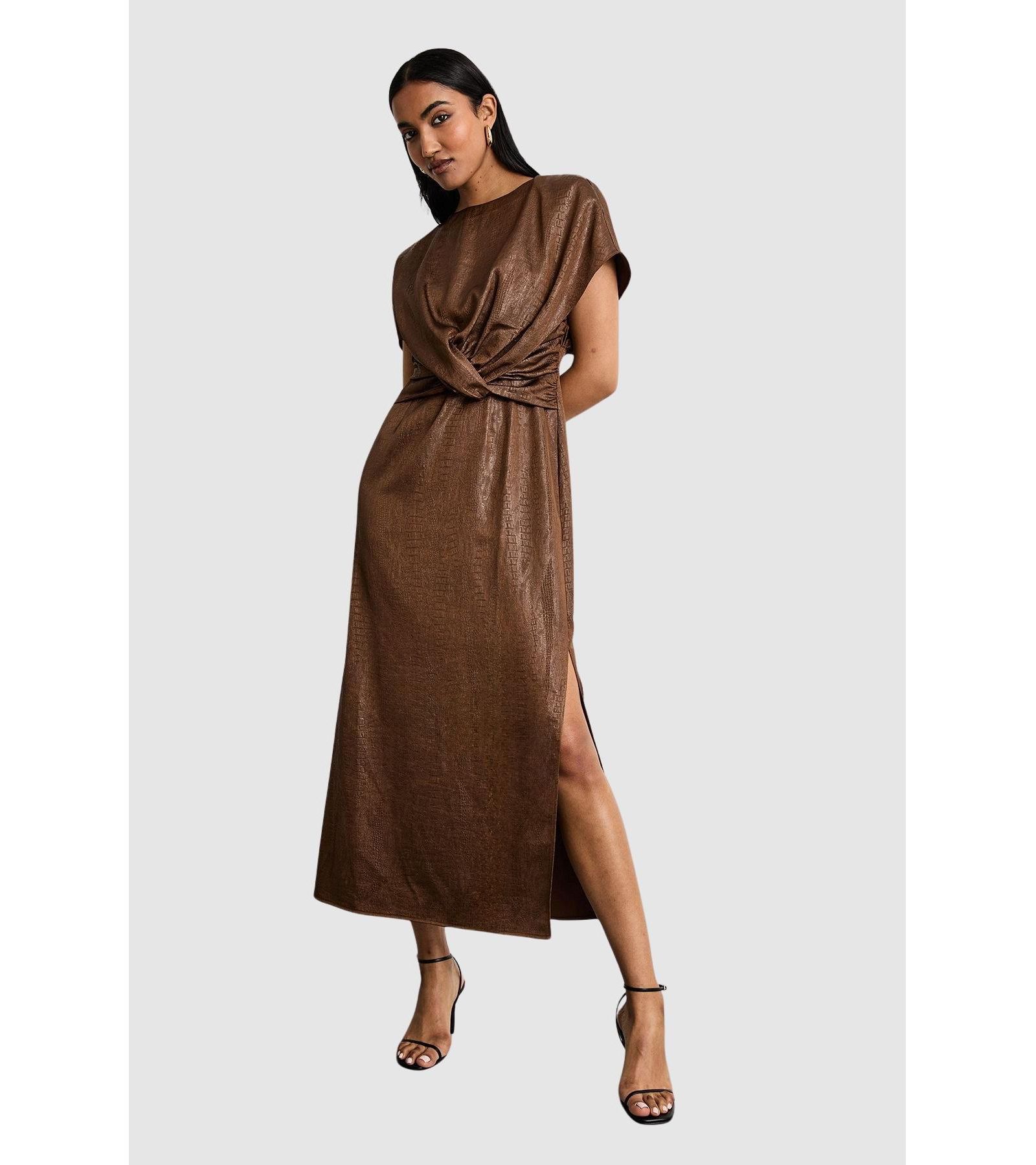 Warehouse Women's Leather Look Twist Front Midi Dress