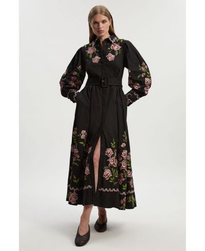 Женское хлопковое платье-рубашка Karen Millen с вышивкой роз