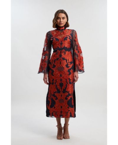 Karen Millen Женское миди-платье с высоким воротником и вышивкой