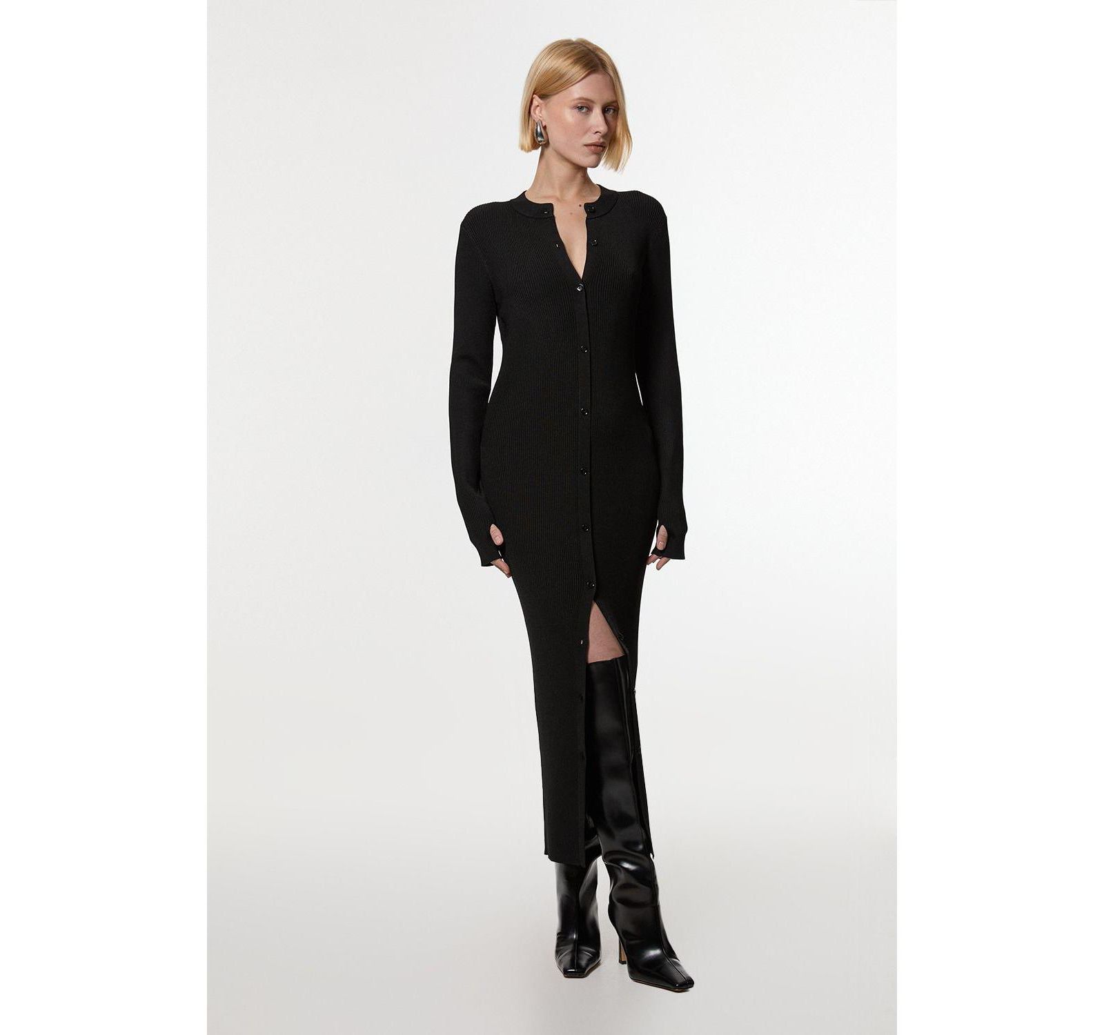 Karen Millen Women's Button Through Ribbed Maxi Dress