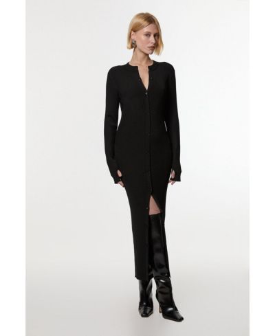 Karen Millen Women's Button Through Ribbed Maxi Dress