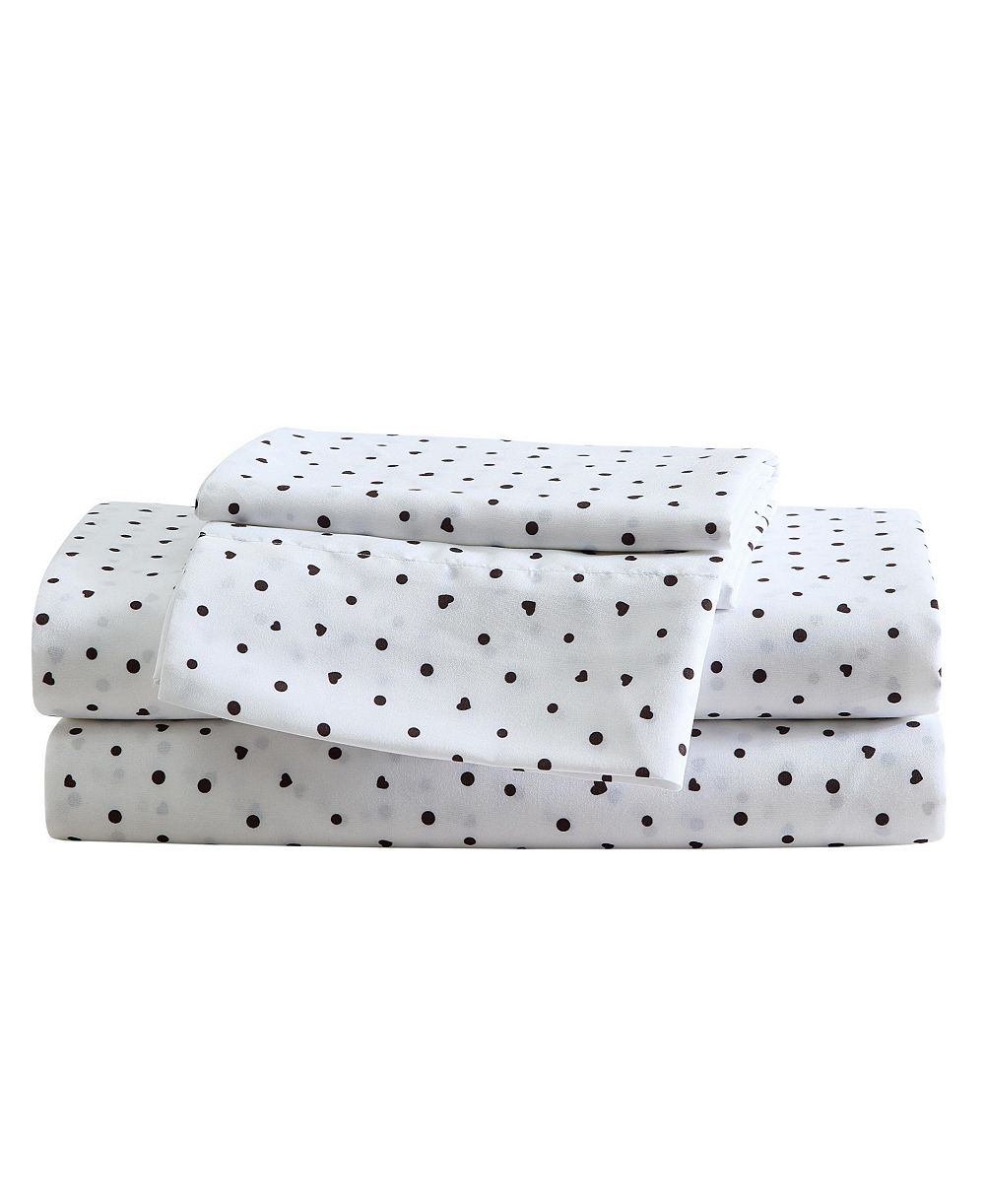 Комплект из 3 простыней Betsey Johnson Polka Dot Heart Printed Microfiber, Twin