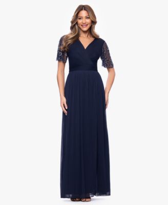 XSCAPE Women's Short-Sleeve V-Neck Long Gown