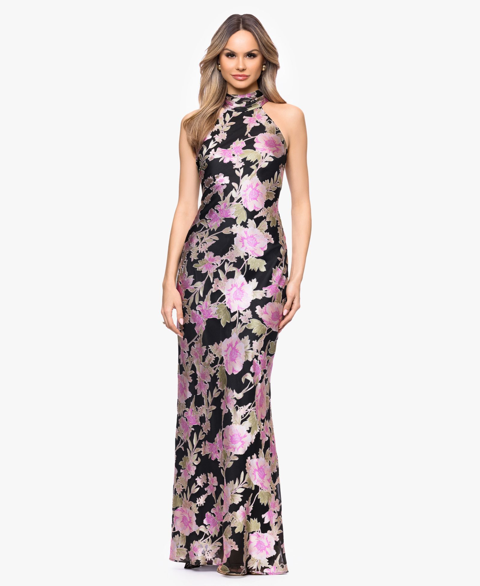 XSCAPE Women's Halter Neck Printed Gown
