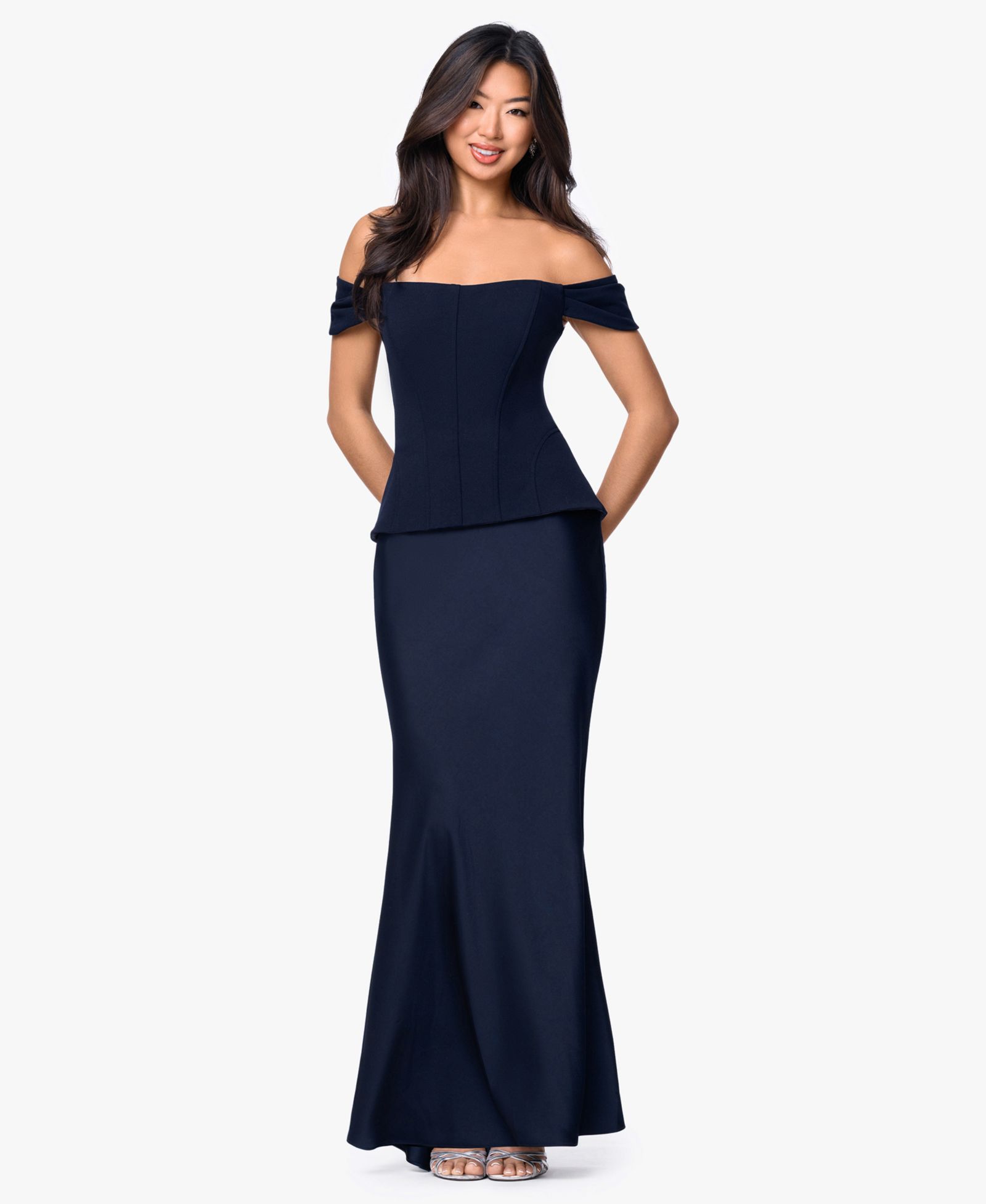 Женское корсетное платье Betsy & Adam Long Off-The-Shoulder