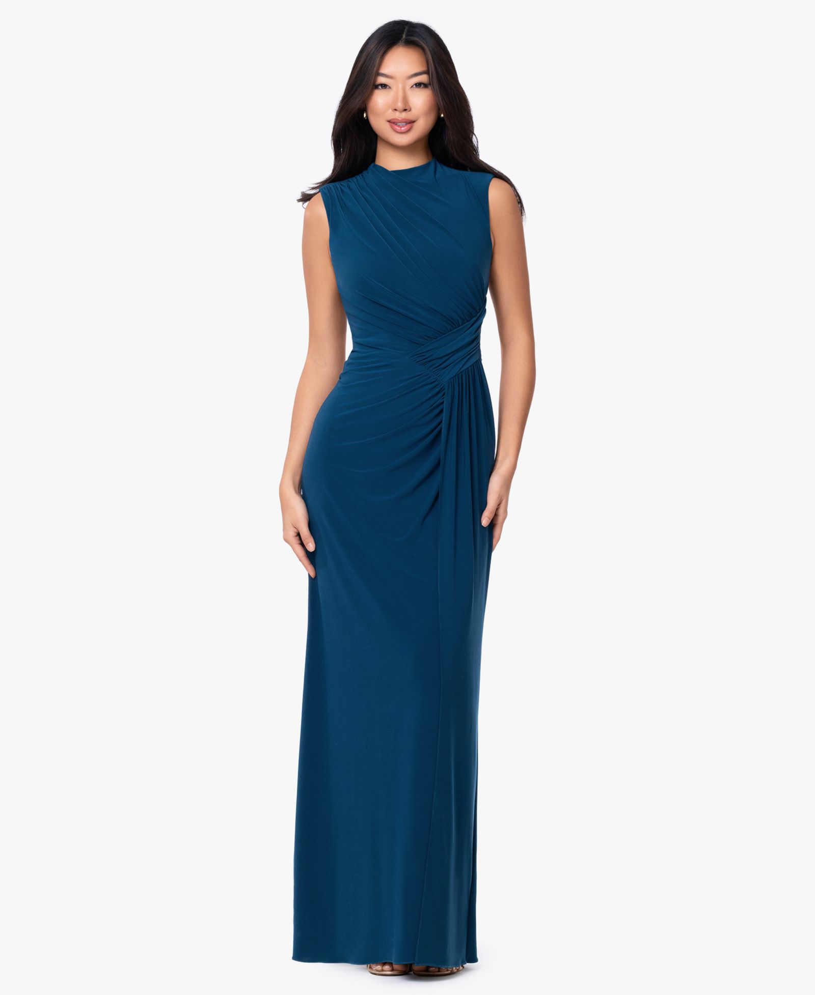 Betsy & Adam Women's Mock Neck Ruched Dress