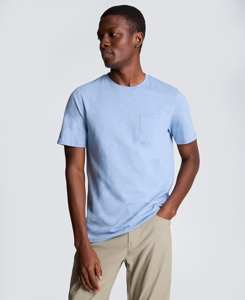 Kenneth Cole Men's Sport Faded Blue Solid Knit Classic Crewneck T-shirts