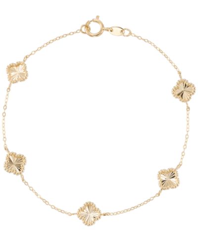 Браслет Macy's Textured Clover Link из 10k желтого золота