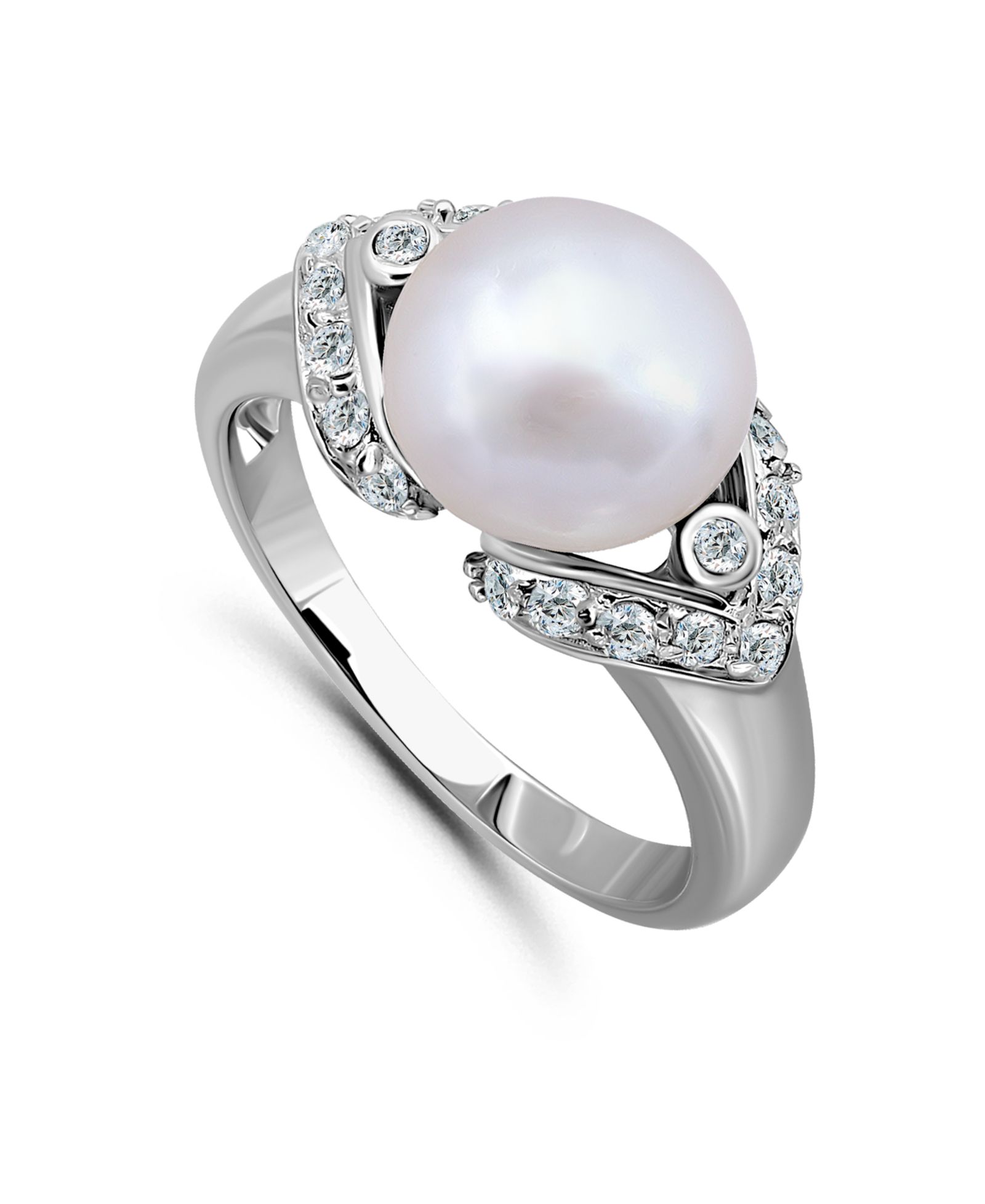 Macy's 1.0 Cttw Cubic Zirconia 10mm Imitation Pearl on Polish Band Ring