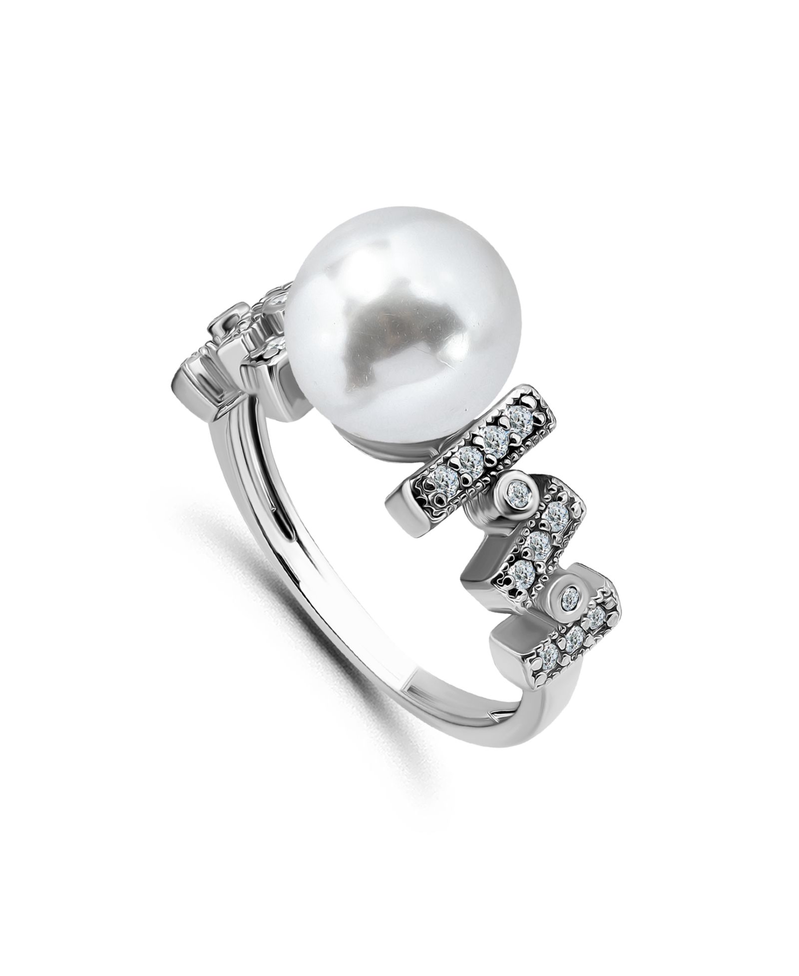 Macy's 1/4 Cttw Cubic Zirconia 10mm Imitation Pearl Bar Pattern on Sides- Polish Band Ring