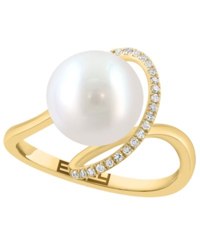 EFFY Collection Freshwater Pearl (9.5mm) & Diamond (1/10 ct. t.w.) Ring in 14k White Gold