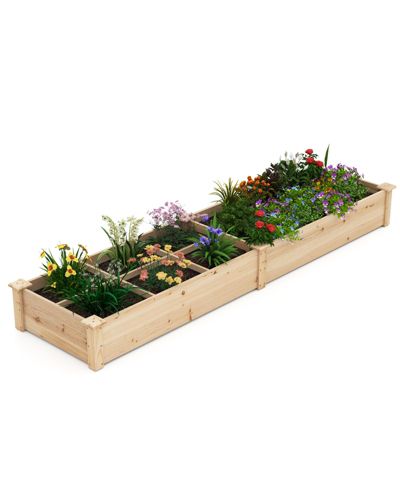 Gymax Raised Garden Bed Wooden Elevated Planter w/2 Planter Boxes 7 Compartments