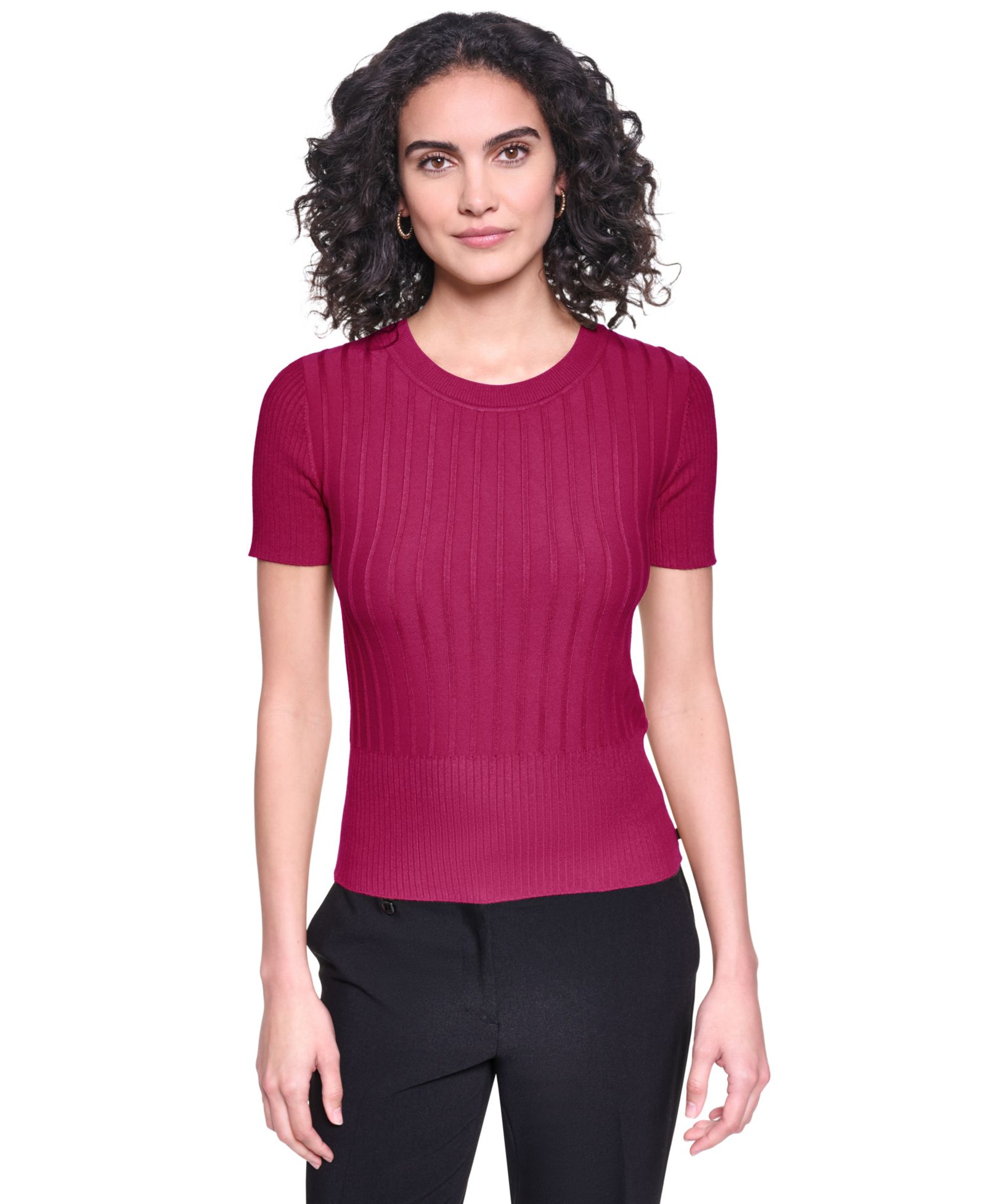 Женский джемпер KARL LAGERFELD PARIS Ribbed Short-Sleeve Crew Neck
