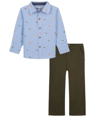 Kids Headquarters Toddler Boys' 2T-5T Woven Long-Sleeve Shirt and Pants, 2-Piece Set