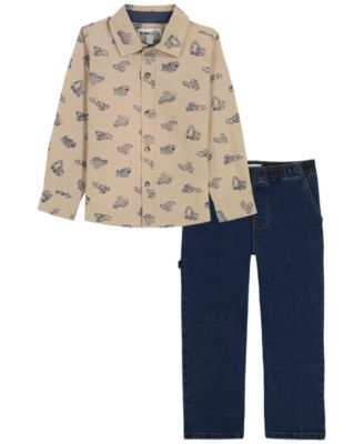 Kids Headquarters Toddler Boys' 2T-5T Long-Sleeve Shirt and Jeans, 2-Piece Set