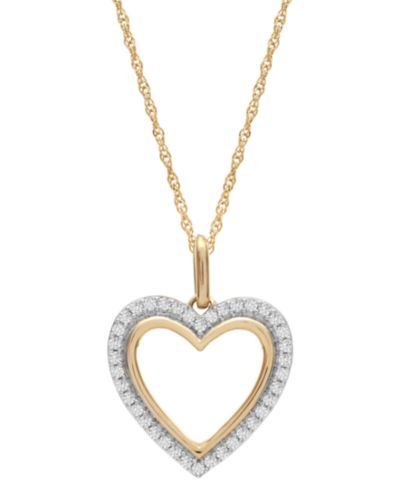 Macy's Diamond Heart Pendant Necklace (1/4 ct. t.w.) in 10k Yellow Gold