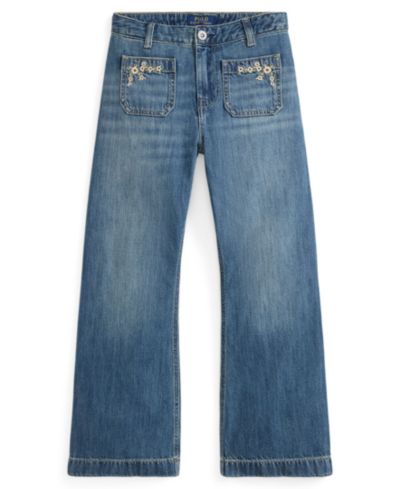 Polo Ralph Lauren Girls' 7-16 Embroidered Flared Cotton Denim Jeans
