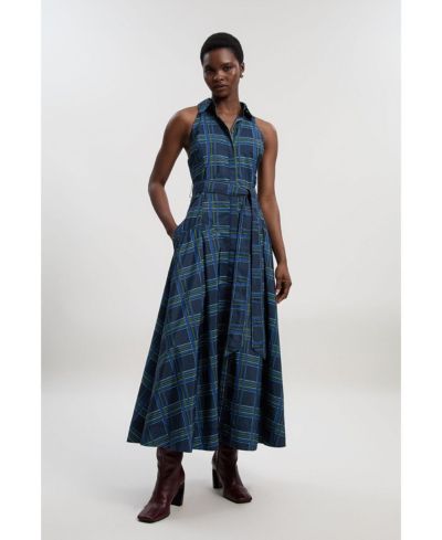 Karen Millen Женское платье макси-рубашка в клетку из тафты с поясом