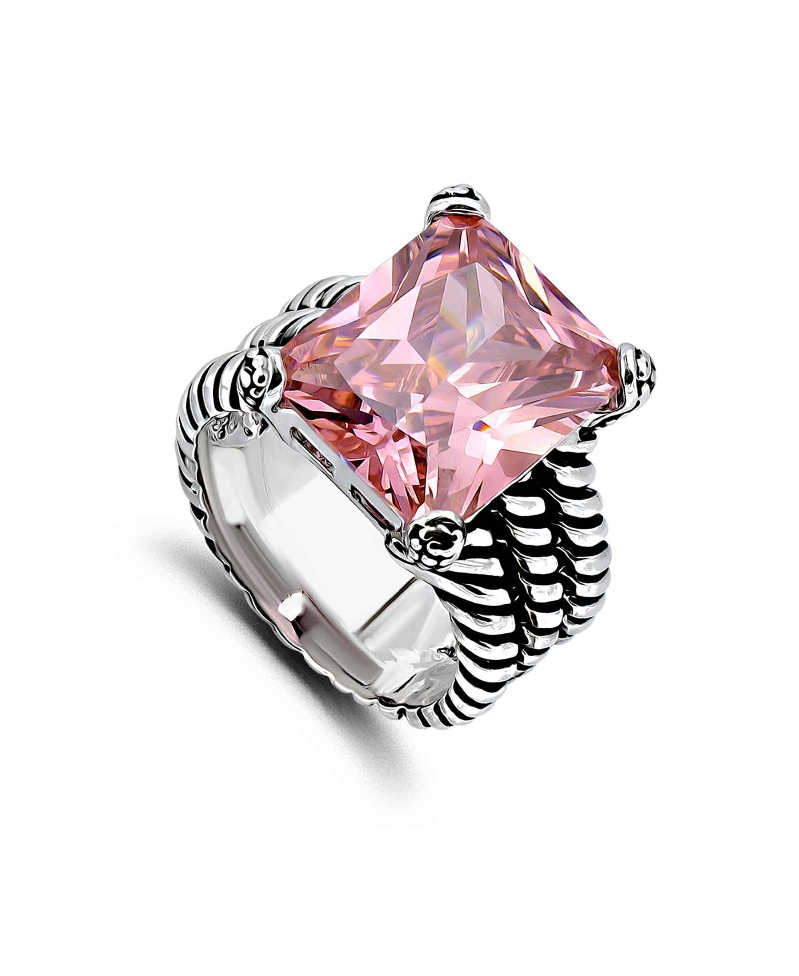 Macy's Emerald Cut Cubic Zirconia Center Stone Oxidized Twist Rope Band Statement Ring