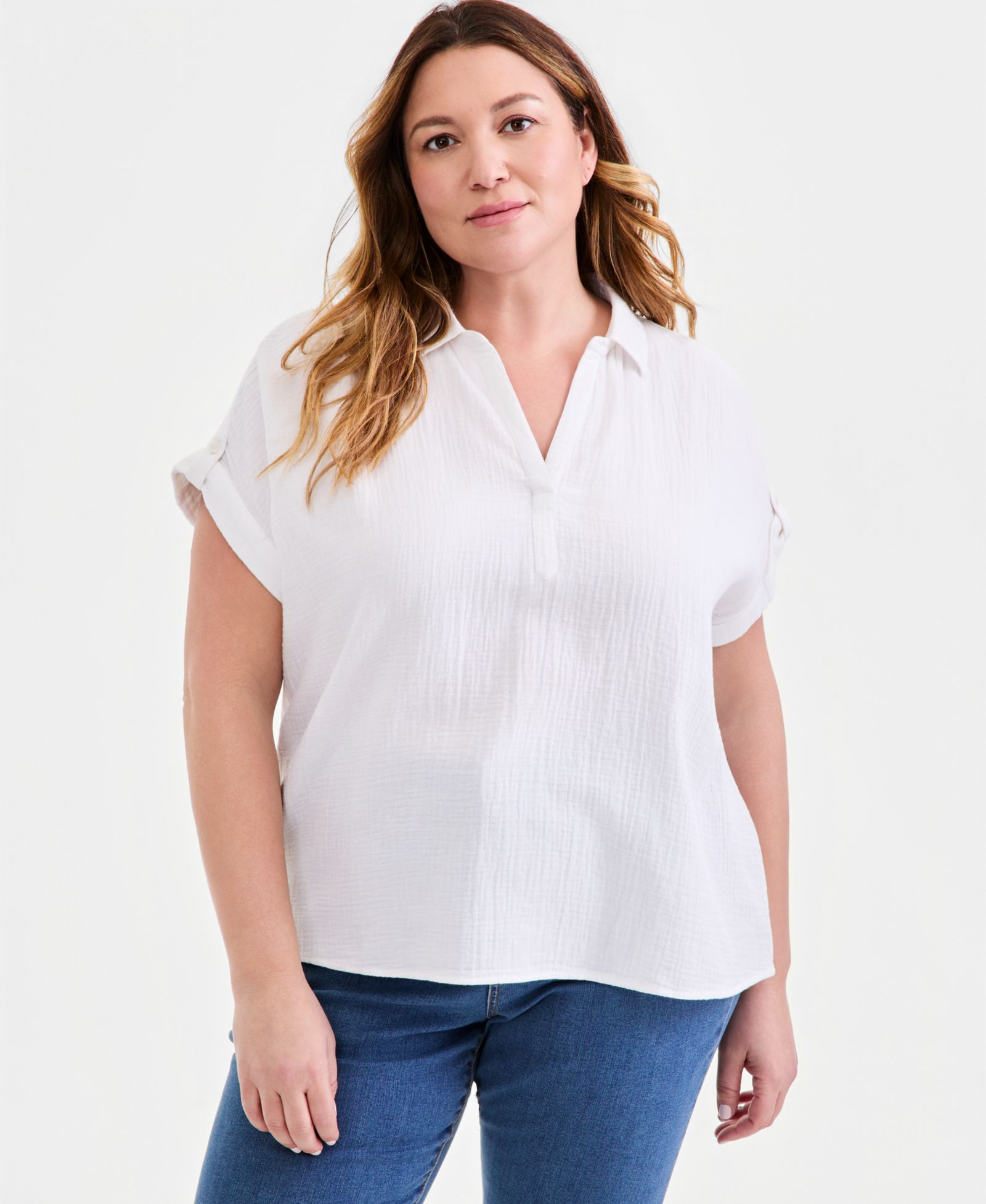 Женский топ Style & Co Plus Size Cotton Gauze Collared Popover