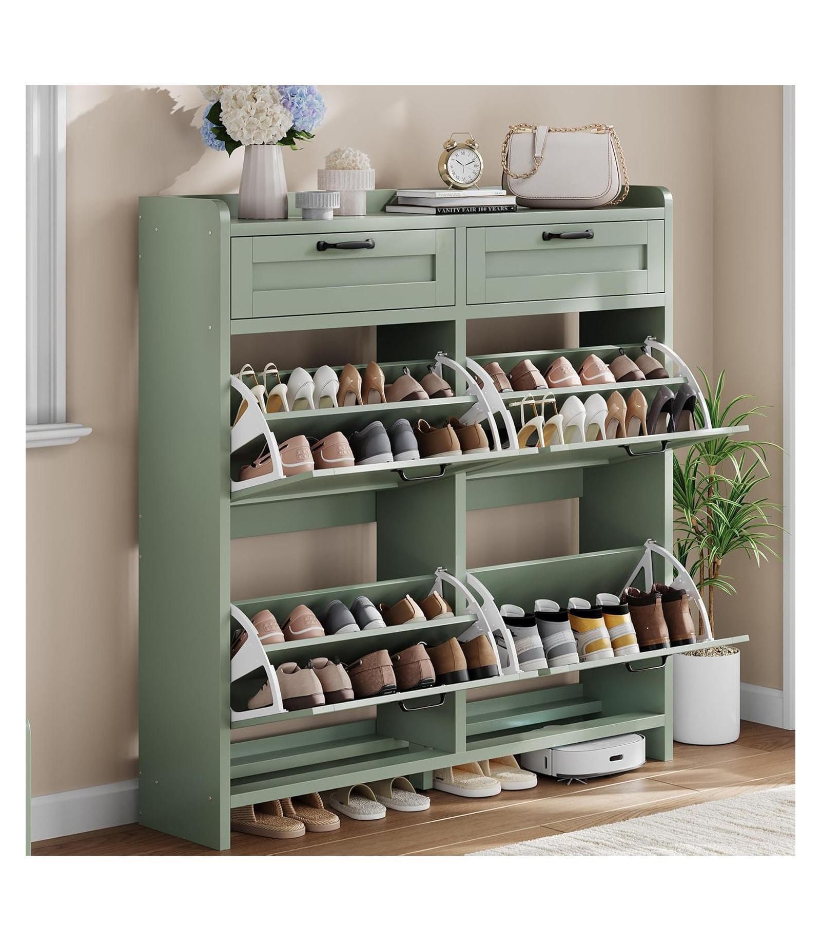 gaomon Shoe Cabinet with 4 Flip Drawers & 2 Top Drawers, Wooden Shoe Organizer Cabinet with Adjustable Shelf