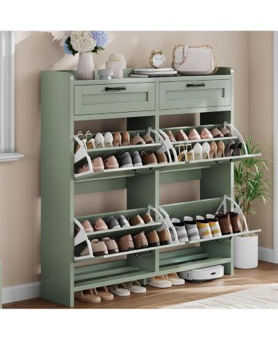 gaomon Shoe Cabinet with 4 Flip Drawers & 2 Top Drawers, Wooden Shoe Organizer Cabinet with Adjustable Shelf