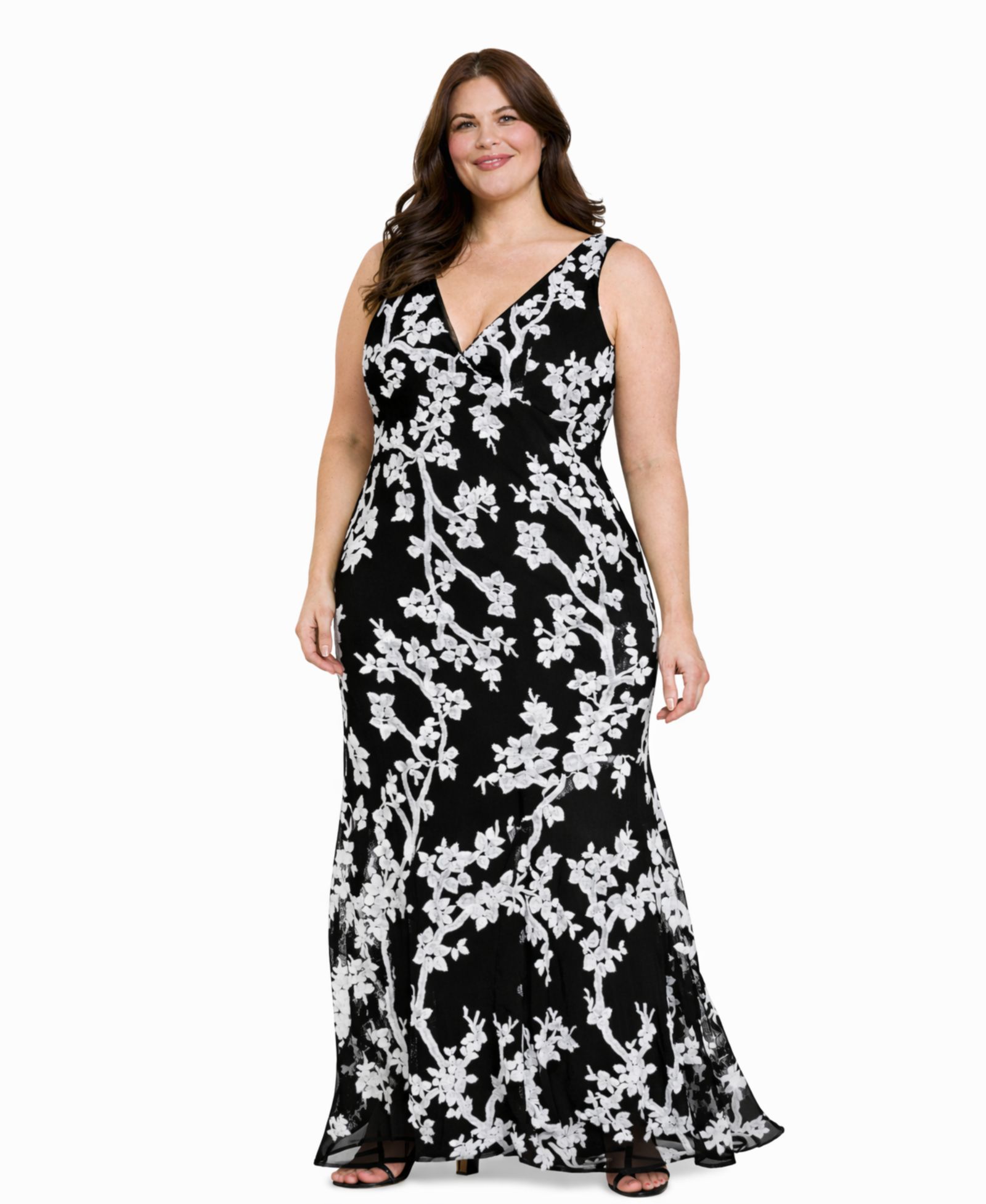 R & M Richards вечернее платье Plus Size с V-образным вырезом и пайетками, цветочный принт