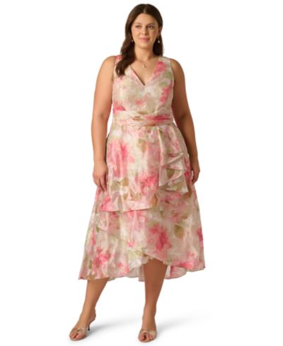 Женское платье midi Adrianna Papell Plus Size Cascade Organza V-Neck