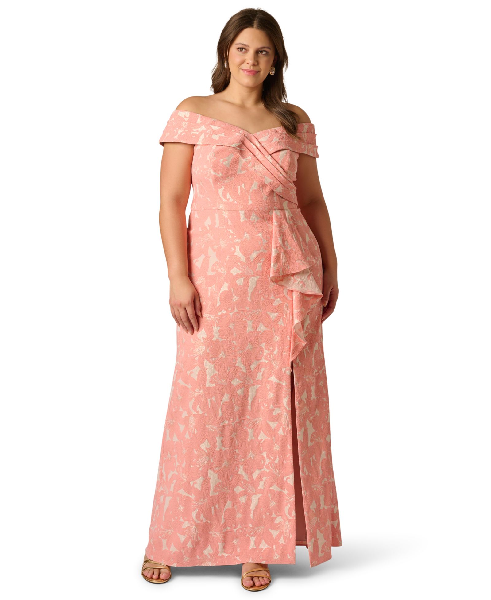 Вечернее платье Adrianna Papell Plus Size Off-The-Shoulder Floral Jacquard Gown
