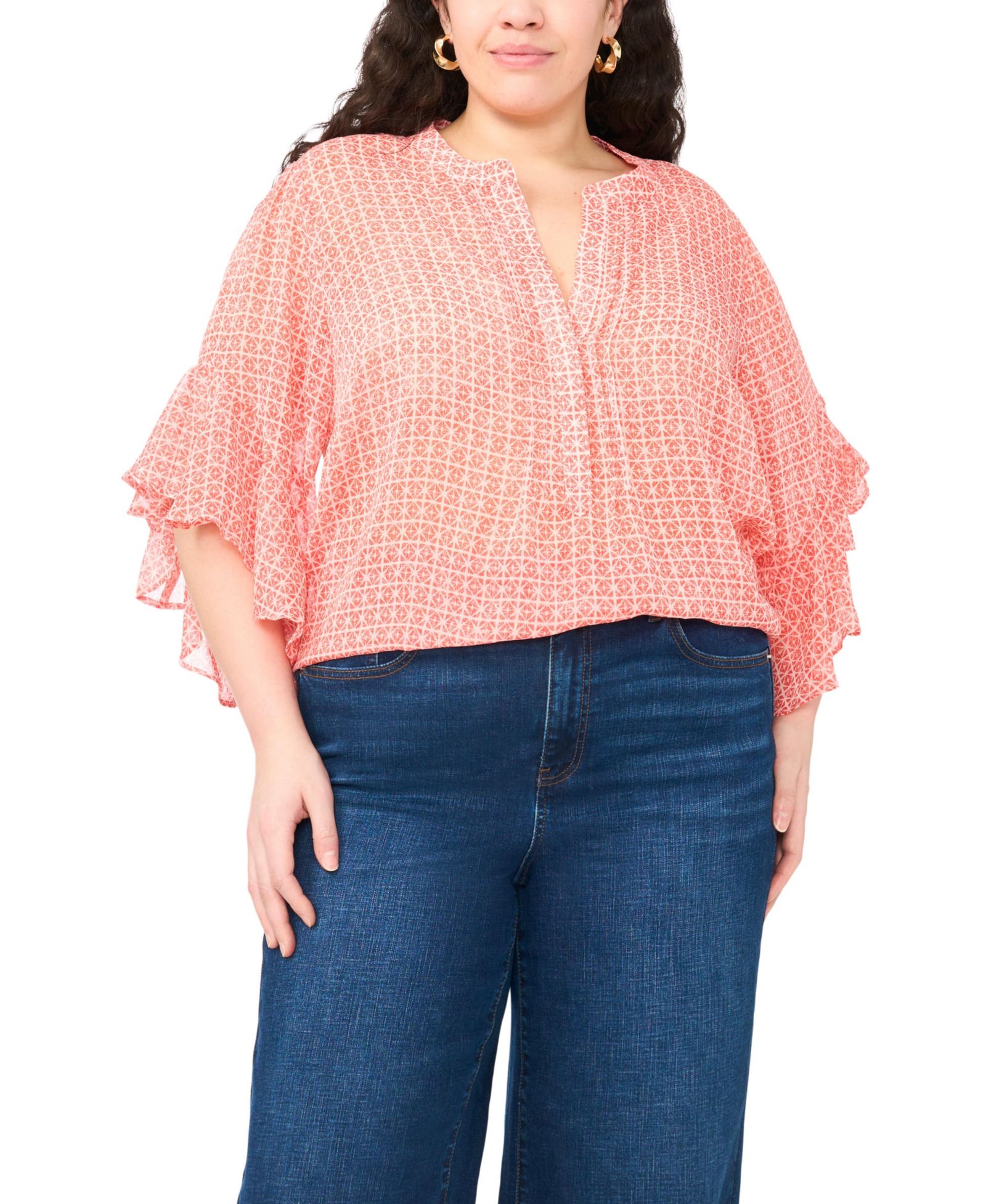 Женская блузка Vince Camuto Plus Size Pin Tuck Flutter-Sleeve Henley