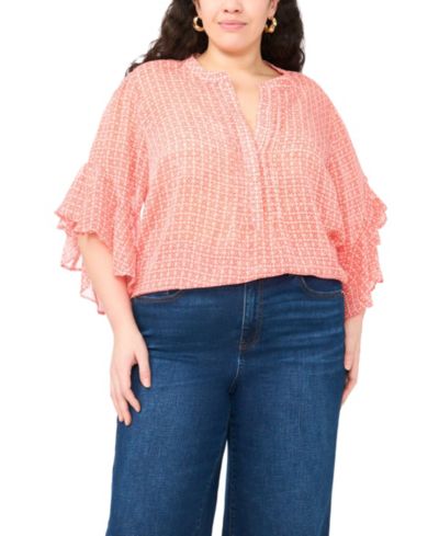 Женская блузка Vince Camuto Plus Size Pin Tuck Flutter-Sleeve Henley