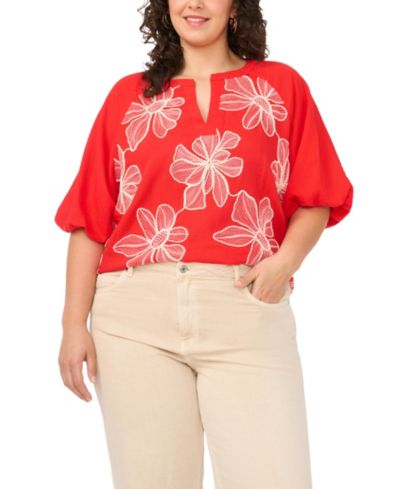 Vince Camuto Plus Size блузка с разрезом и рукавами-фонариками