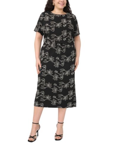 Vince Camuto Plus Size Юбка миди с цветочной вышивкой, модель Pull-On