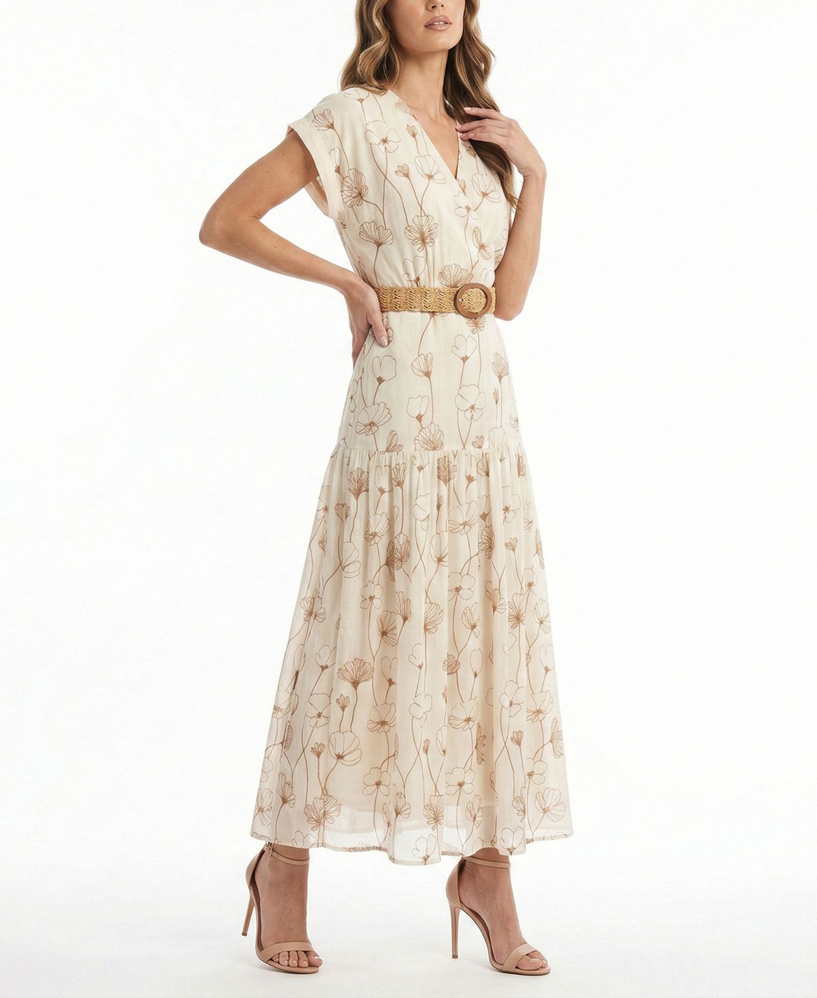 Taylor Petite V-Neck Belted Maxi Dress