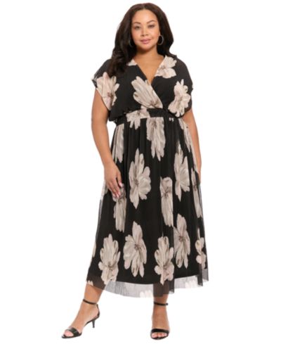 London Times Plus Size макси-платье плиссированное с V-образным вырезом, с коротким рукавом