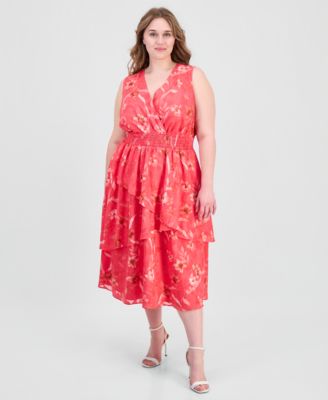 Anne Klein Женское миди-платье Plus Size Smocked-Waist