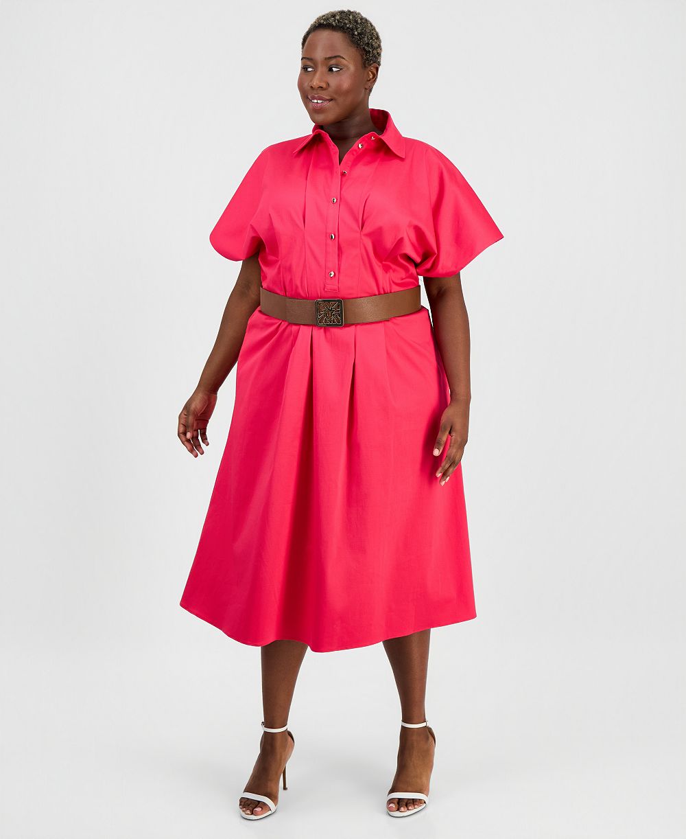 Anne Klein Платье миди с поясом и плиссировкой, Plus Size