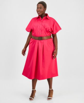 Anne Klein Платье миди с поясом и плиссировкой, Plus Size
