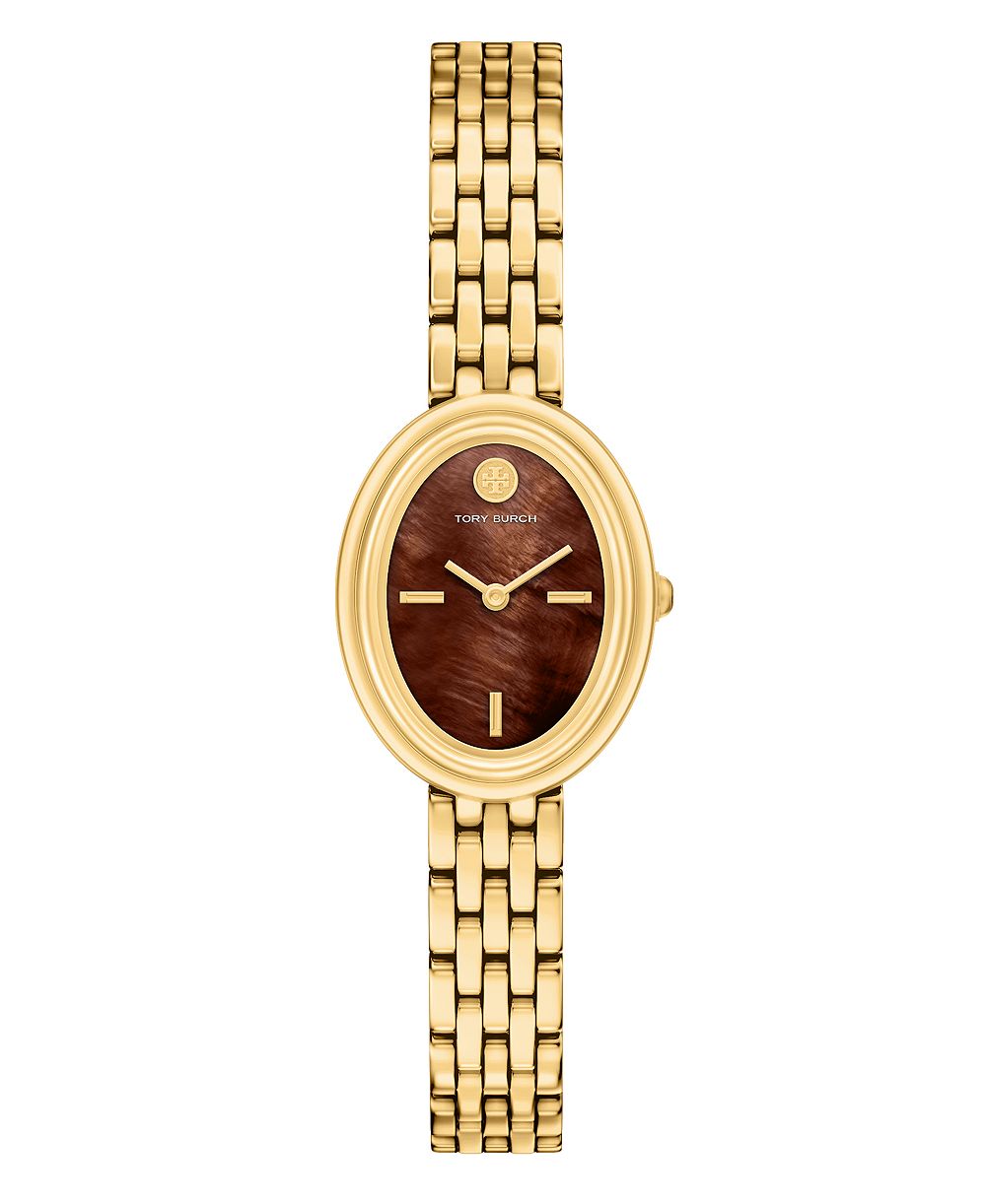 Женские часы Tory Burch с овальным циферблатом и золотистым корпусом из нержавеющей стали, 22 мм