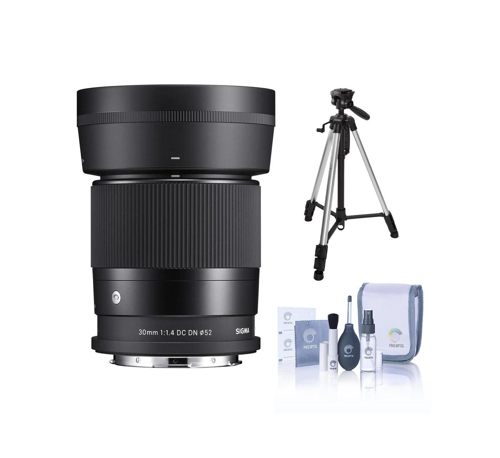 Sigma 30mm f/1.4 DC DN Contemporary Lens for L Mount, Bundle with Tripod