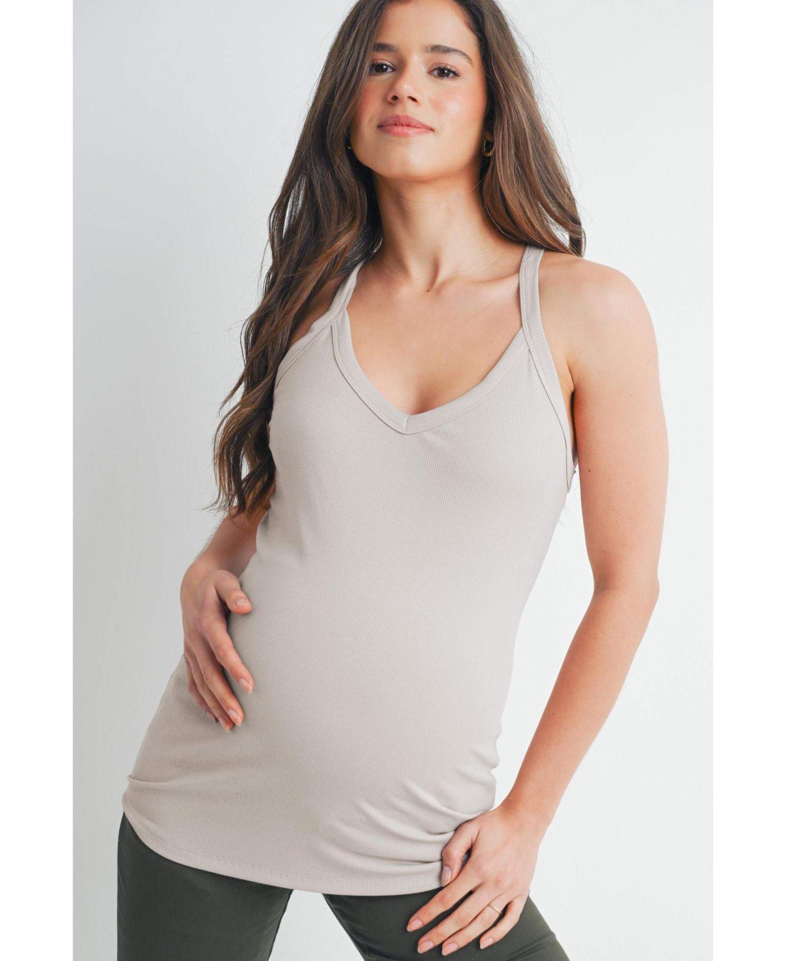 Hello Miz Maternity Sleeveless Ribbed V-Neck Racerback Tank Top