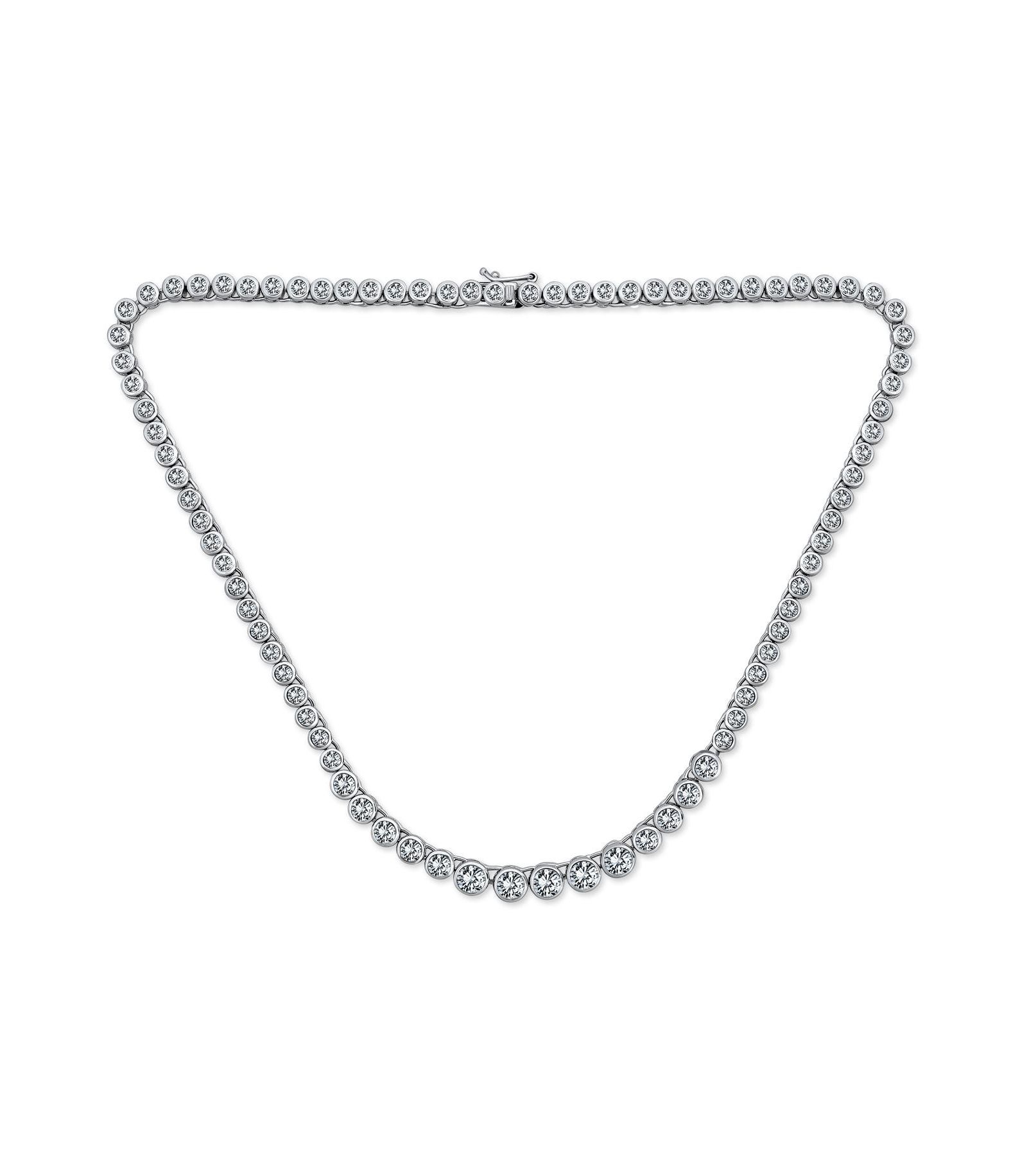 Ожерелье Bling Jewelry Cocktail Cubic Zirconia Bezel Set CZ Graduated Tennis Necklace Silver Plated