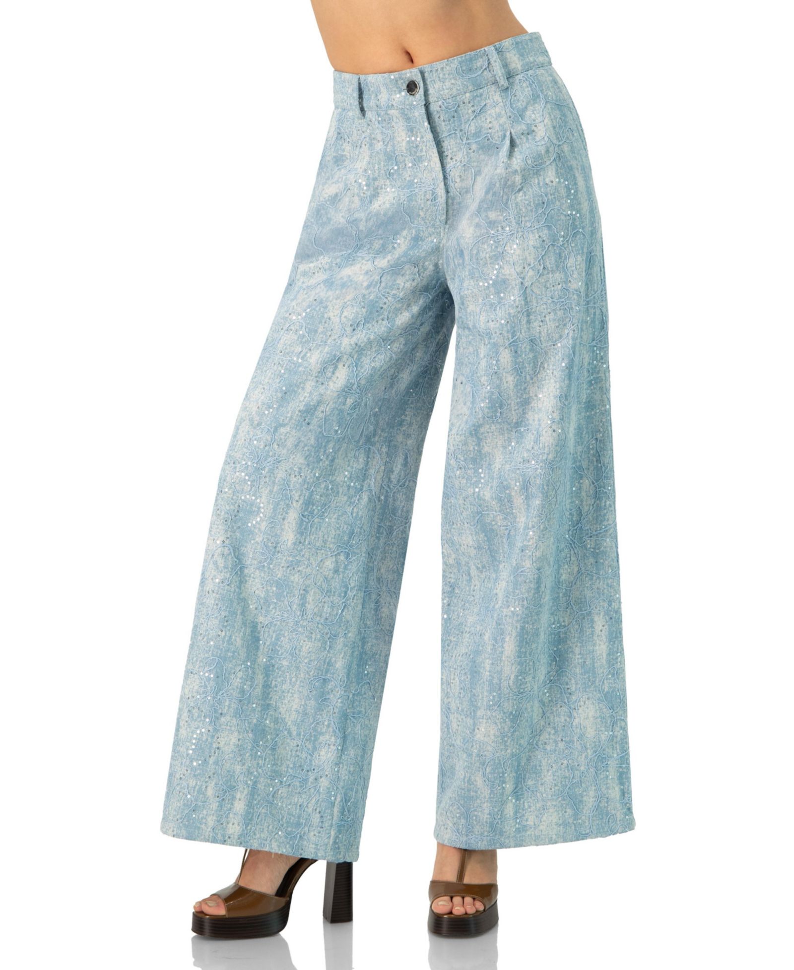Ivonne Women's Wide Leg Embroidered Jeans