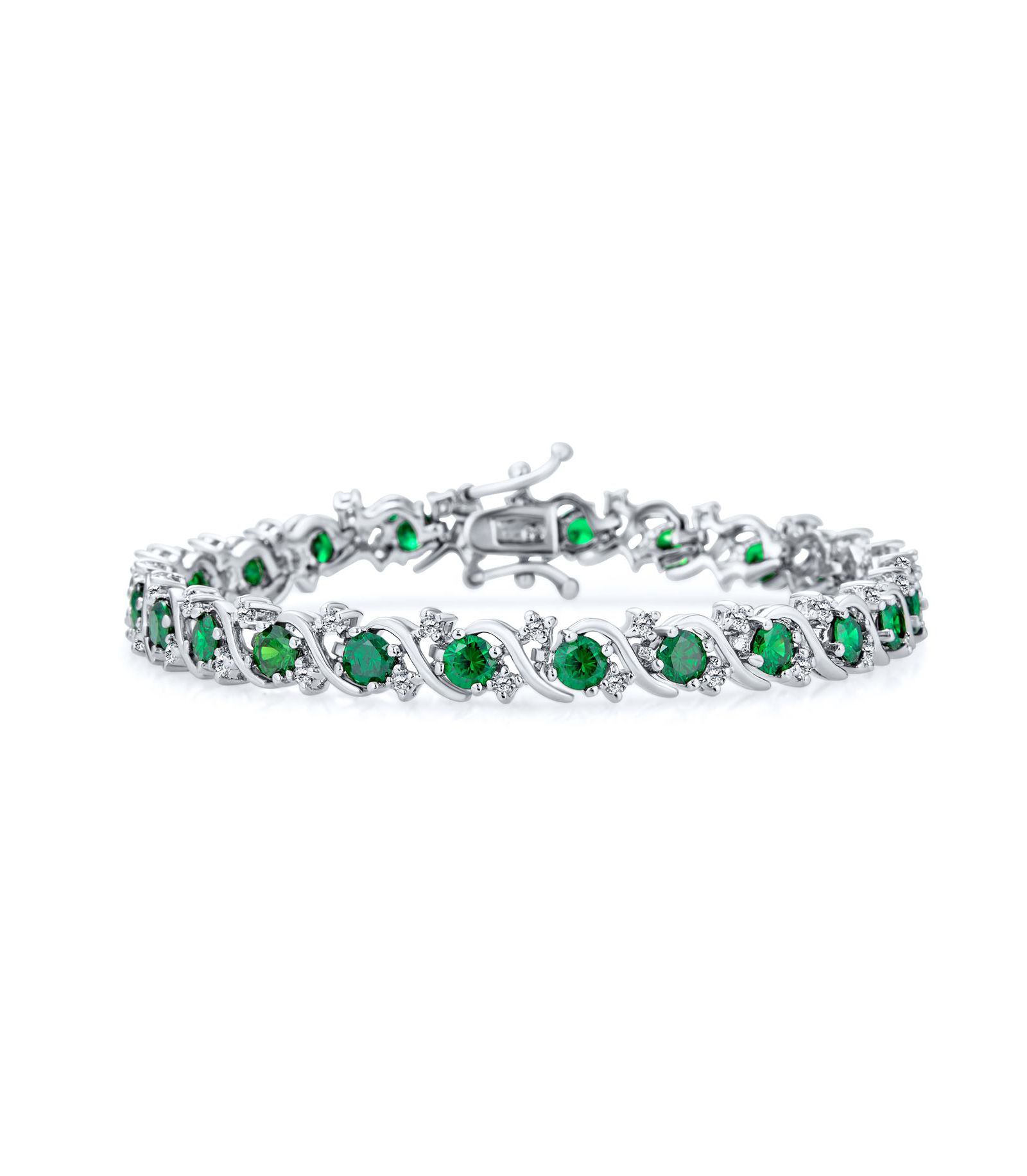 Bling Jewelry Fancy CZ Cubic Zirconia Wave S-Link Swirl Tennis Bracelet 7 Inch Silver Plated