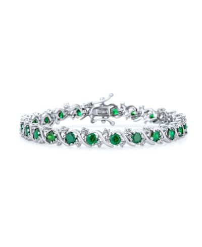 Bling Jewelry Браслет Tennis с кубическим цирконием и волнистыми звеньями, серебристое напыление
